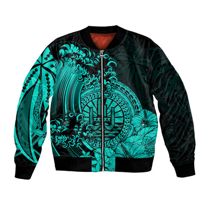 Polynesian Tahiti Island Bomber Jacket The Wave of Water Turquoise