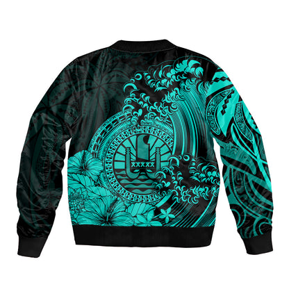 Polynesian Tahiti Island Bomber Jacket The Wave of Water Turquoise
