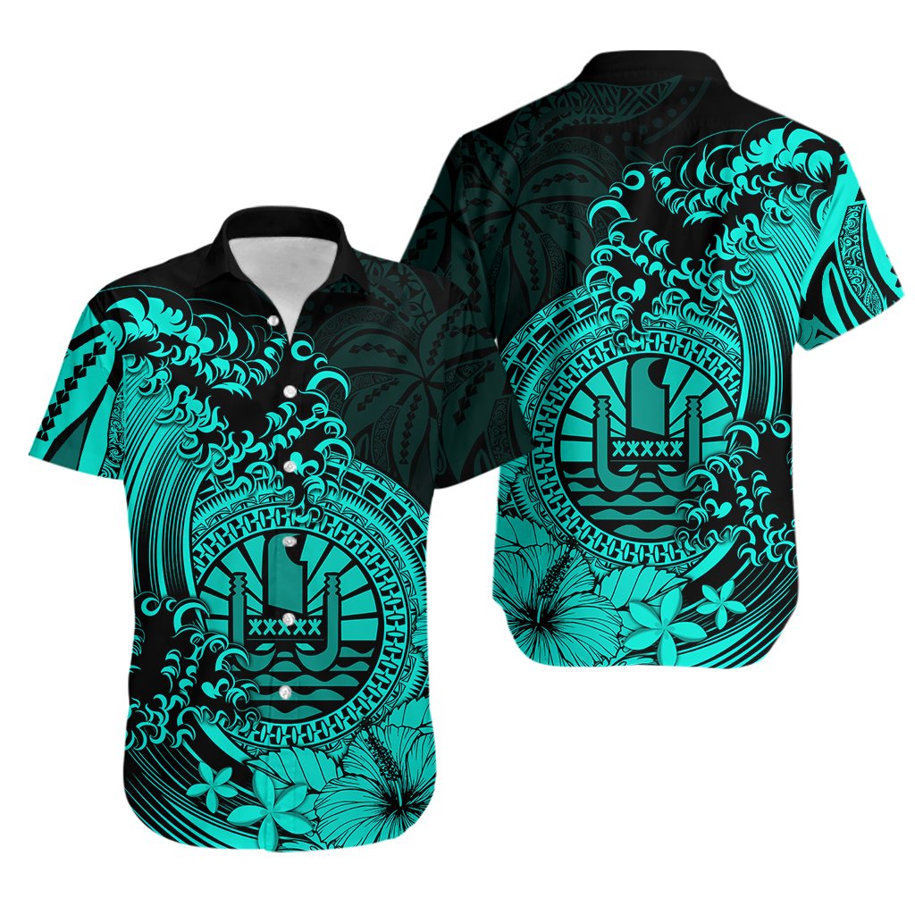 Polynesian Tahiti Island Hawaiian Shirt The Wave of Water - Turquoise