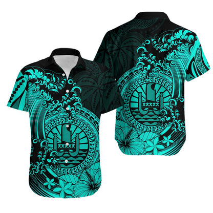 Polynesian Tahiti Island Hawaiian Shirt The Wave of Water - Turquoise