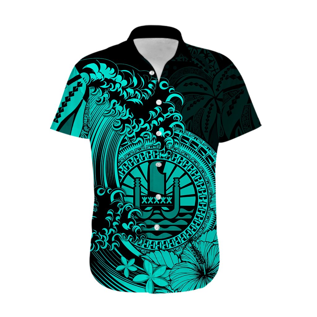 Polynesian Tahiti Island Hawaiian Shirt The Wave of Water - Turquoise