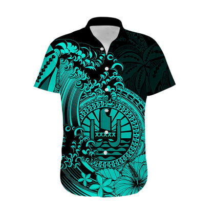 Polynesian Tahiti Island Hawaiian Shirt The Wave of Water - Turquoise
