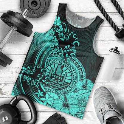 Polynesian Tahiti Island Men Tank Top The Wave of Water Turquoise