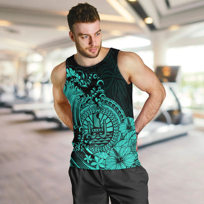 Polynesian Tahiti Island Men Tank Top The Wave of Water Turquoise
