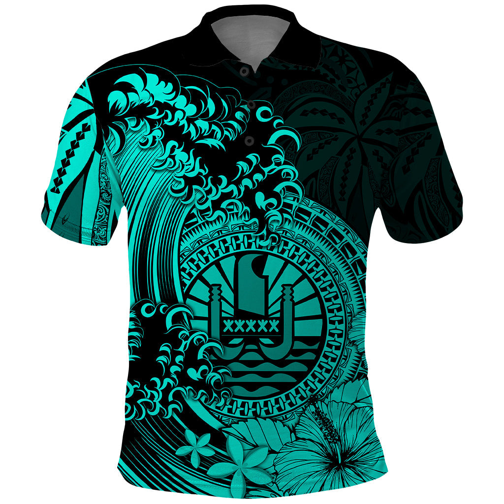 Polynesian Tahiti Island Polo Shirt The Wave of Water - Turquoise
