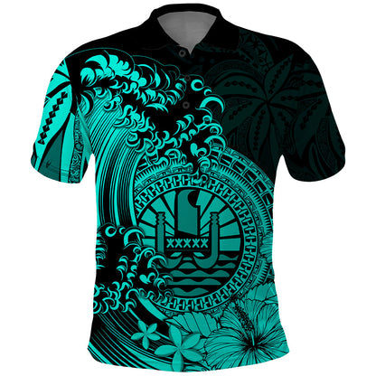 Polynesian Tahiti Island Polo Shirt The Wave of Water - Turquoise