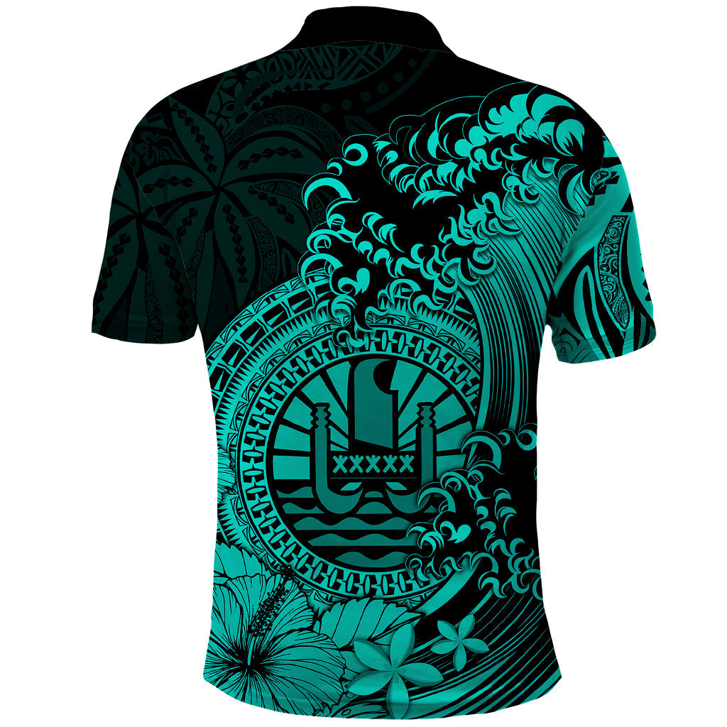 Polynesian Tahiti Island Polo Shirt The Wave of Water - Turquoise