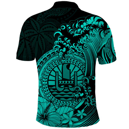 Polynesian Tahiti Island Polo Shirt The Wave of Water - Turquoise
