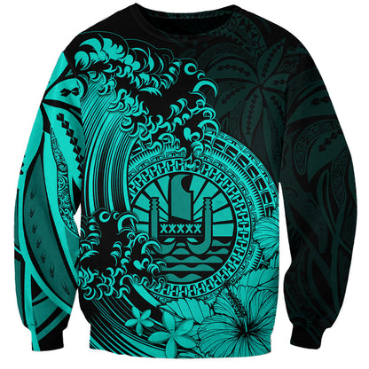 Polynesian Tahiti Island Sweatshirt The Wave of Water Turquoise