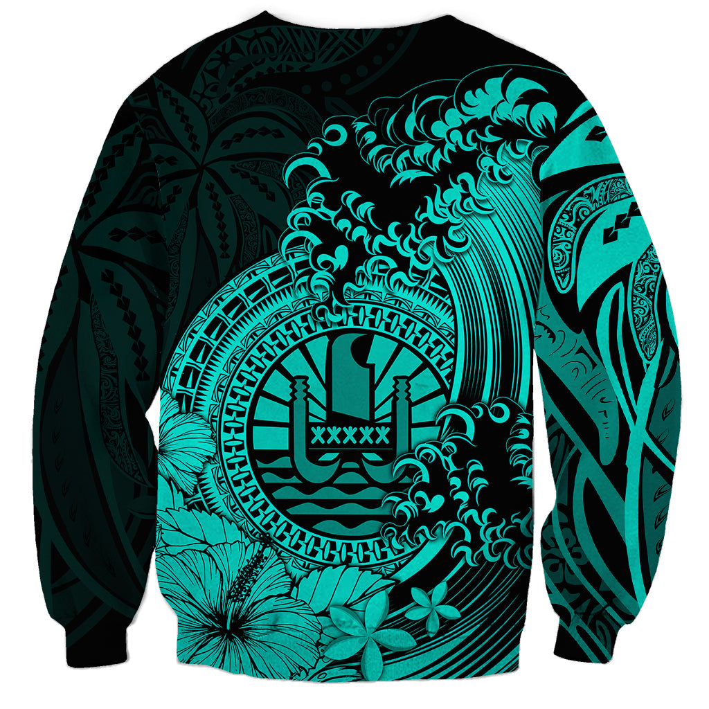 Polynesian Tahiti Island Sweatshirt The Wave of Water Turquoise