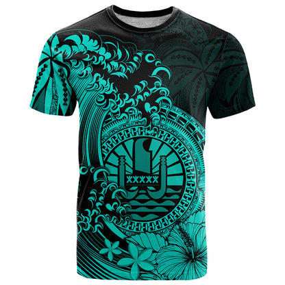 Polynesian Tahiti Island T Shirt The Wave Of Water - Turquoise