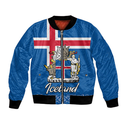 Iceland Bomber Jacket Icelandic Coat Of Arms and Flag