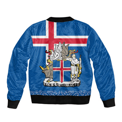 Iceland Bomber Jacket Icelandic Coat Of Arms and Flag