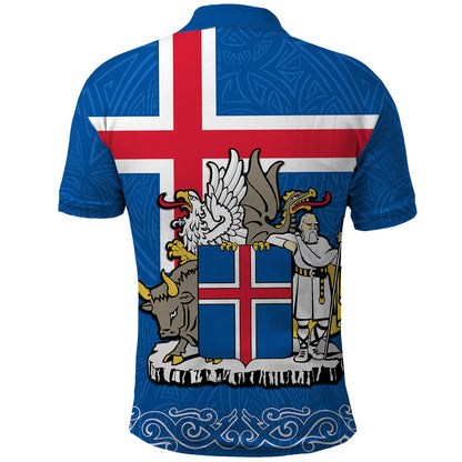 Custom Iceland Polo Shirt Icelandic Coat Of Arms and Flag