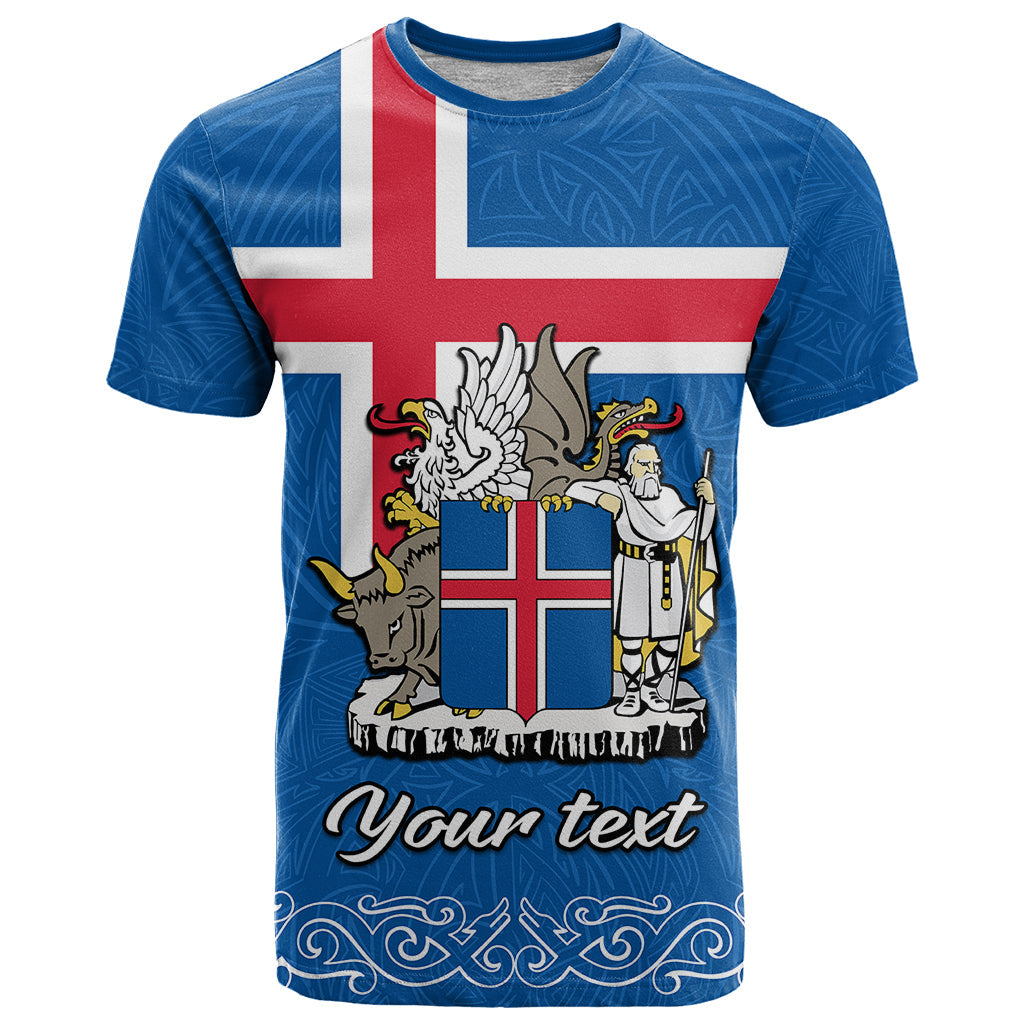 Personalised Iceland T Shirt Icelandic Coat Of Arms and Flag