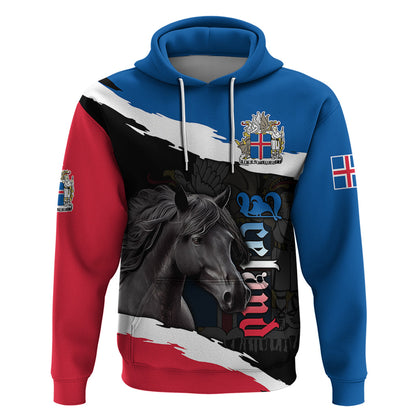 Personalised Icelandic Horse Hoodie Icelandic Coat of Arm Black