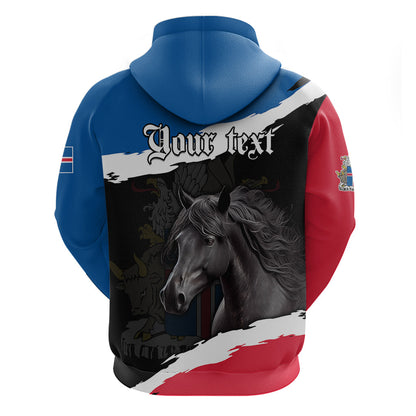 Personalised Icelandic Horse Hoodie Icelandic Coat of Arm Black