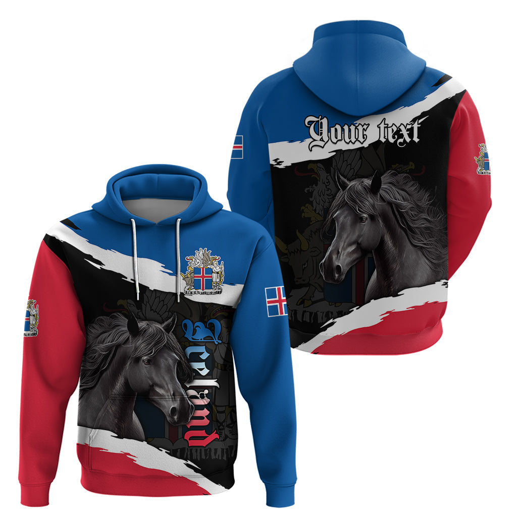 Personalised Icelandic Horse Hoodie Icelandic Coat of Arm Black