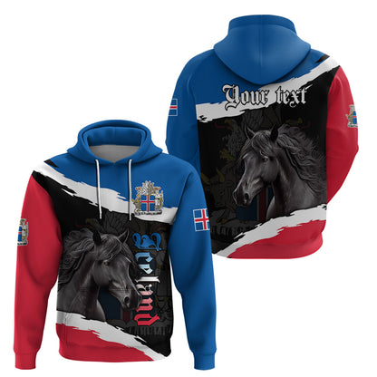 Personalised Icelandic Horse Hoodie Icelandic Coat of Arm Black