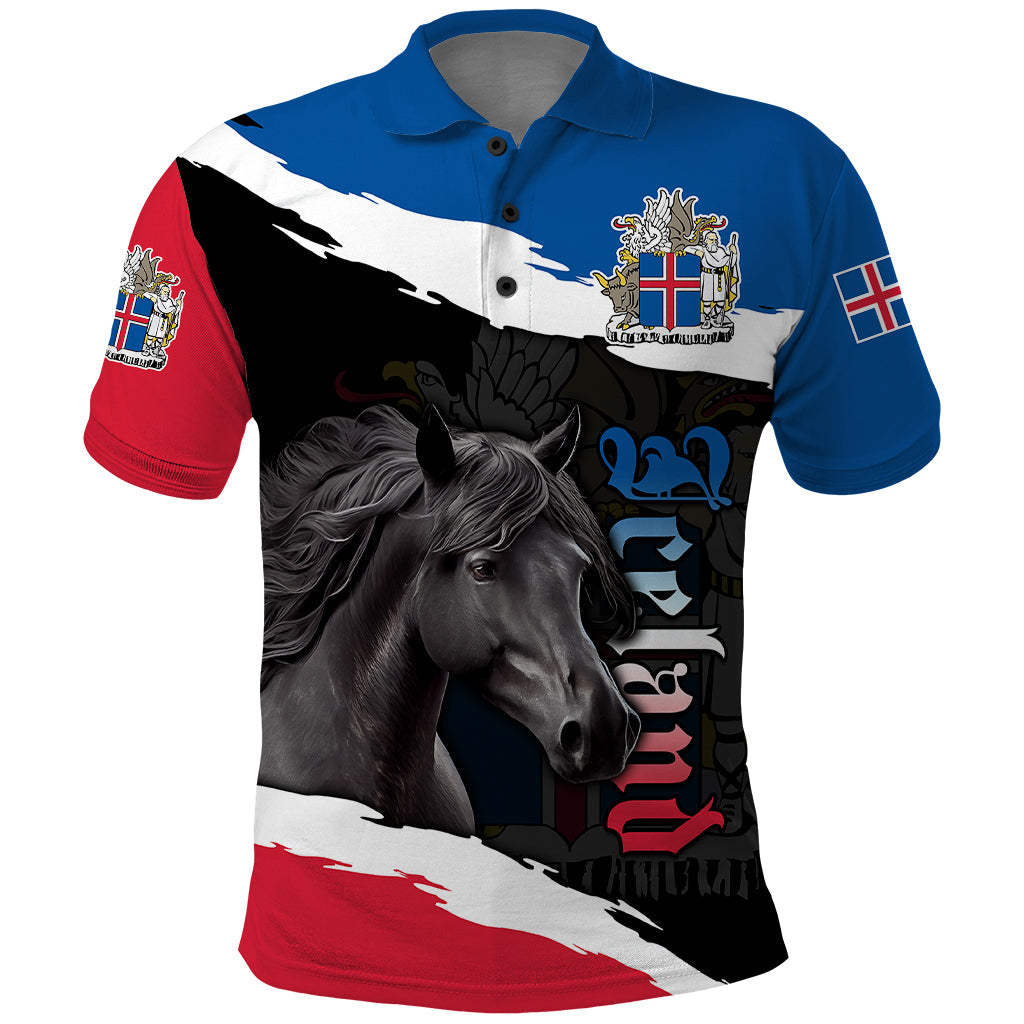 Custom Icelandic Horse Polo Shirt Icelandic Coat of Arm Black