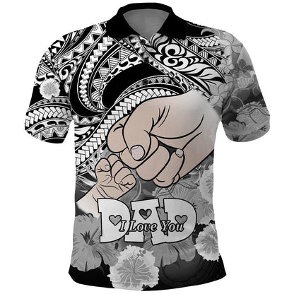 Personalised Polynesian Happy Father Day Polo Shirt I Love You Dad - Polynesian Tribal Black