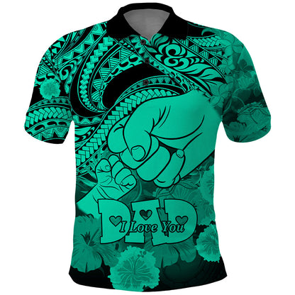 Polynesian Happy Father Day Polo Shirt I Love You Dad - Polynesian Tribal Green