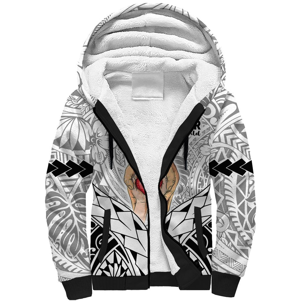 Polynesian Father's Day Gift For Dad Sherpa Hoodie Super Father In The World Black Polynesian Pattern