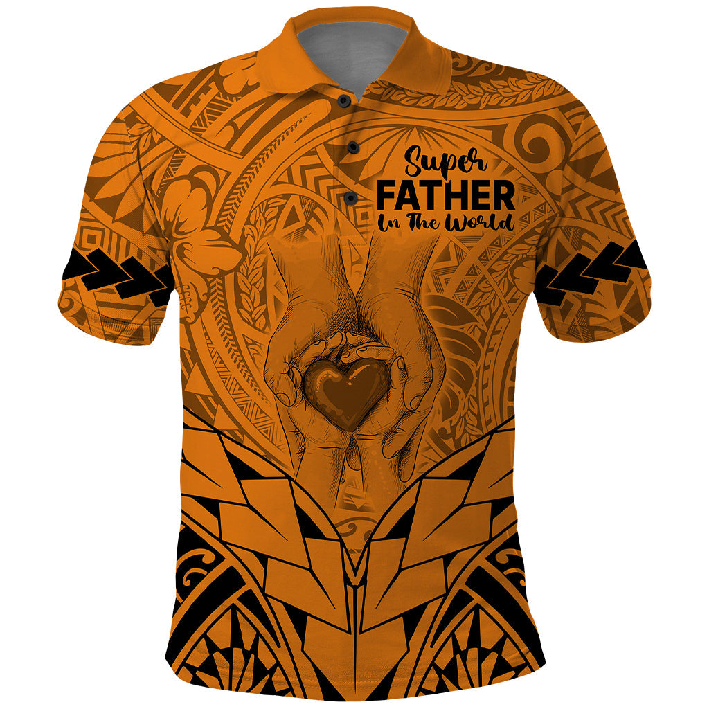 Polynesian Father's Day Gift For Dad Polo Shirt Super Father In The World - Gold Polynesian Pattern