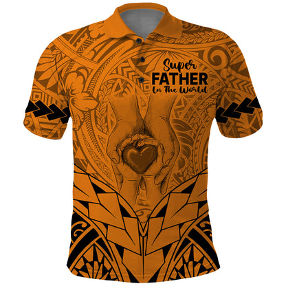 Polynesian Father's Day Gift For Dad Polo Shirt Super Father In The World - Gold Polynesian Pattern