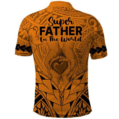 Polynesian Father's Day Gift For Dad Polo Shirt Super Father In The World - Gold Polynesian Pattern