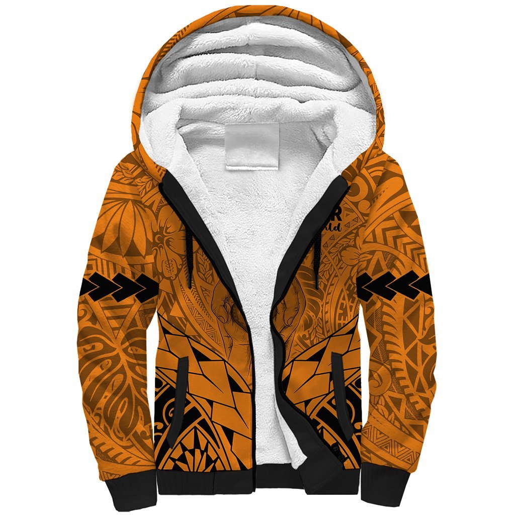 Polynesian Father's Day Gift For Dad Sherpa Hoodie Super Father In The World Gold Polynesian Pattern