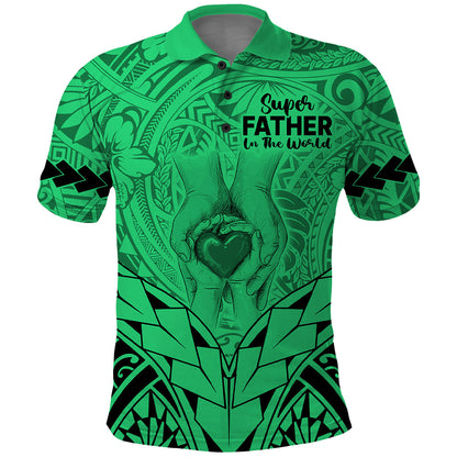 Polynesian Father's Day Gift For Dad Polo Shirt Super Father In The World - Green Polynesian Pattern