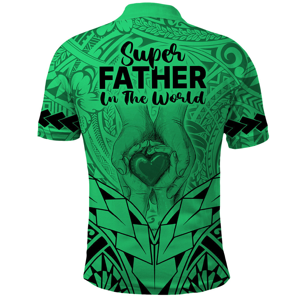 Polynesian Father's Day Gift For Dad Polo Shirt Super Father In The World - Green Polynesian Pattern