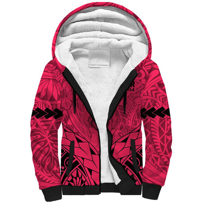 Polynesian Father's Day Gift For Dad Sherpa Hoodie Super Father In The World Pink Polynesian Pattern