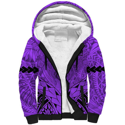 Personalised Polynesian Father's Day Gift For Dad Sherpa Hoodie Super Father In The World Purple Polynesian Pattern