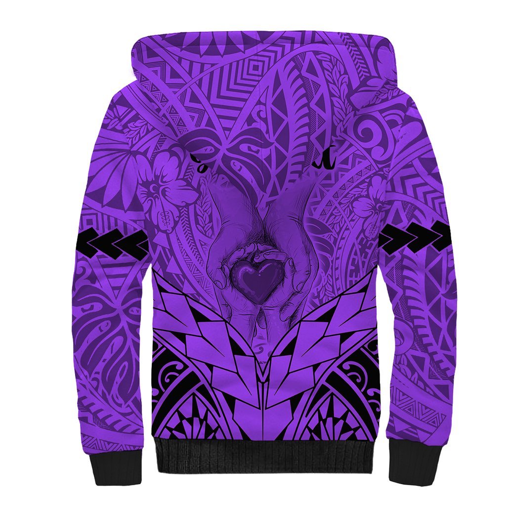 Personalised Polynesian Father's Day Gift For Dad Sherpa Hoodie Super Father In The World Purple Polynesian Pattern