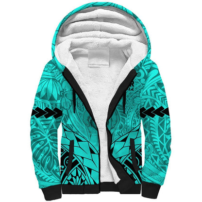 Polynesian Father's Day Gift For Dad Sherpa Hoodie Super Father In The World Turquoise Polynesian Pattern