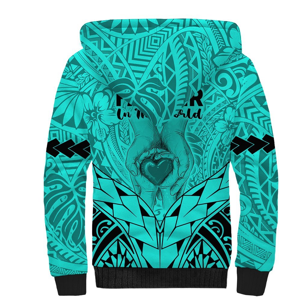 Polynesian Father's Day Gift For Dad Sherpa Hoodie Super Father In The World Turquoise Polynesian Pattern