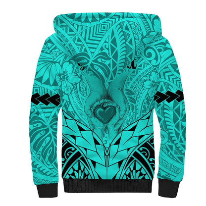 Personalised Polynesian Father's Day Gift For Dad Sherpa Hoodie Super Father In The World Turquoise Polynesian Pattern