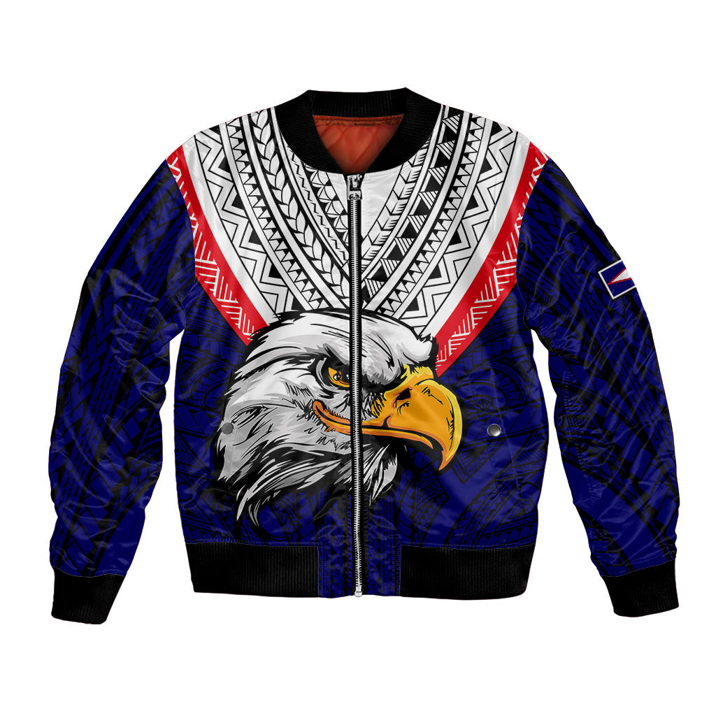 (Custom Personalised) American Samoa Bomber Jacket Bald Eagle with Polynesian Pattern