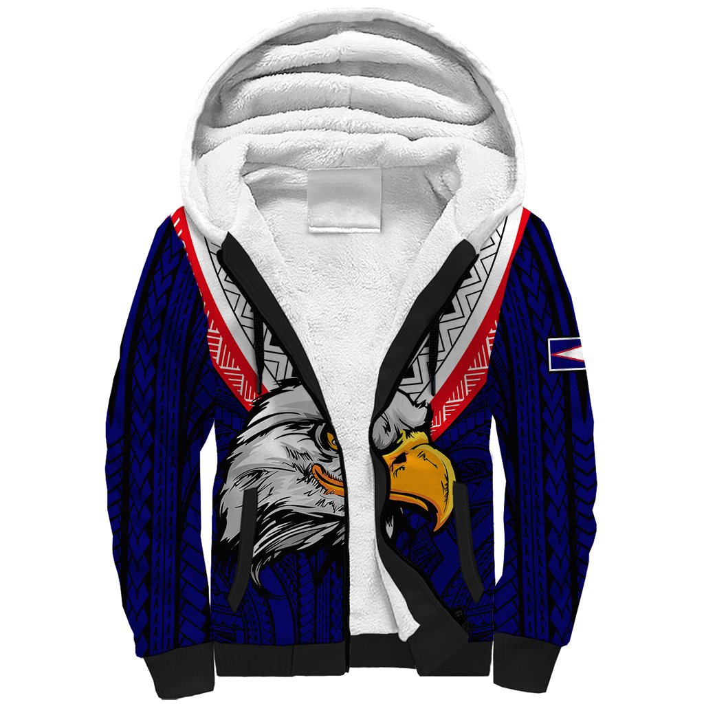 (Custom Personalised) American Samoa Sherpa Hoodie Bald Eagle with Polynesian Pattern