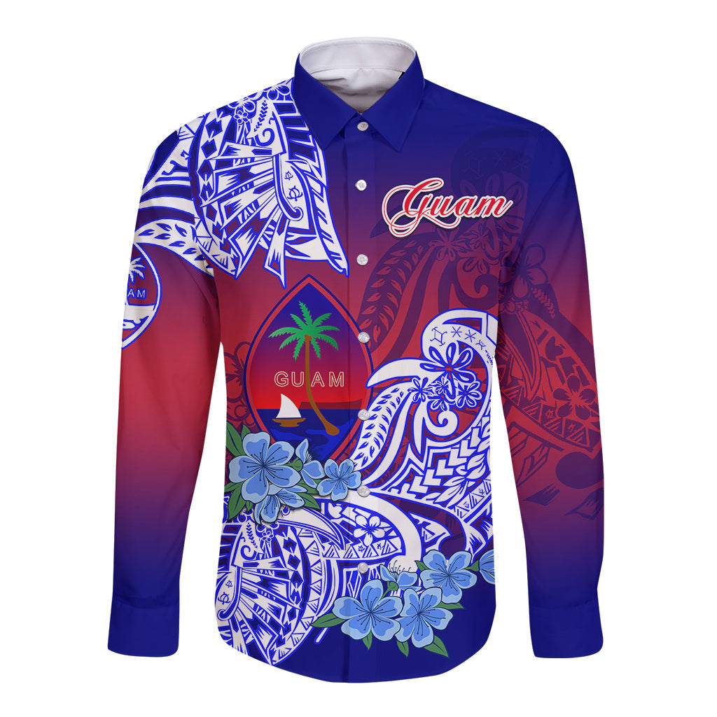 Guam Long Sleeve Button Shirt Polynesian Floral Tribal