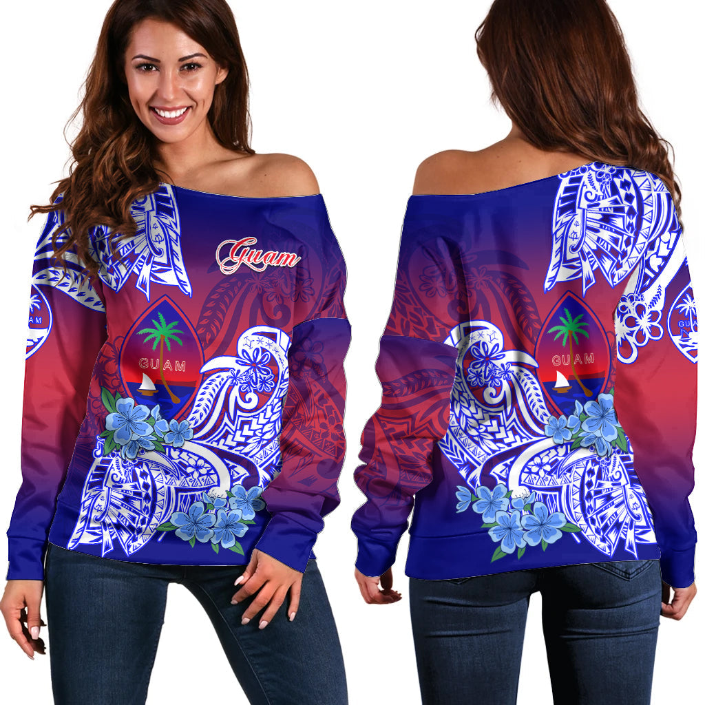 Guam Off Shoulder Sweater Polynesian Floral Tribal
