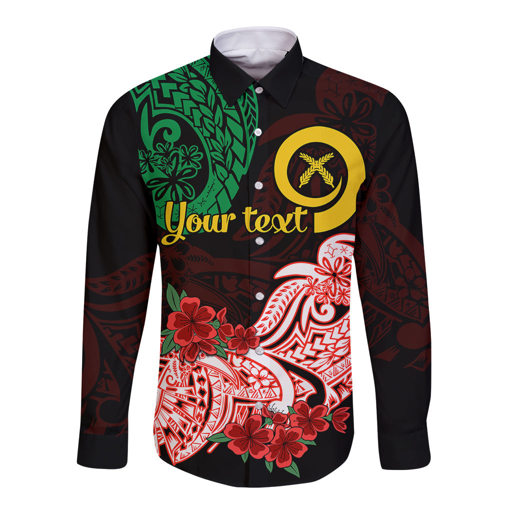 (Custom Personalised) Vanuatu Long Sleeve Button Shirt Polynesian Floral Tribal