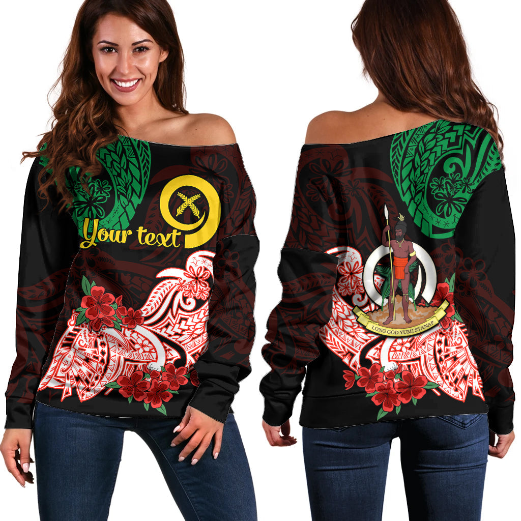 (Custom Personalised) Vanuatu Off Shoulder Sweater Polynesian Floral Tribal