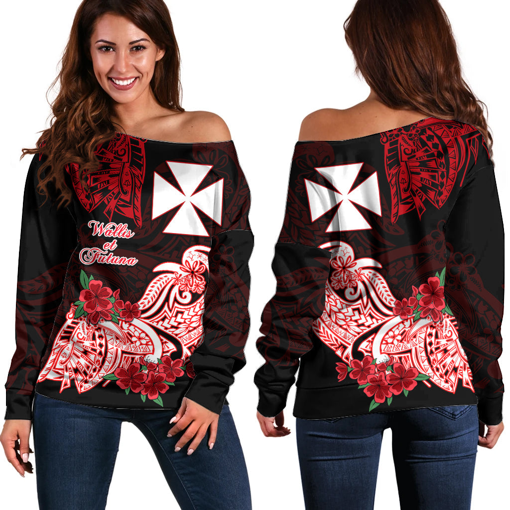 Wallis et Futuna Off Shoulder Sweater Polynesian Floral Tribal