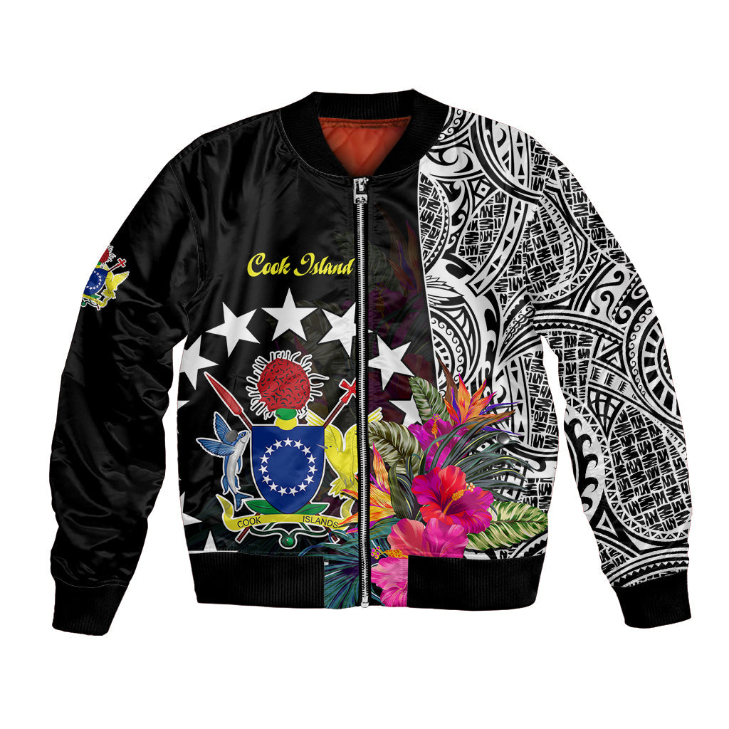 Cook Island Bomber Jacket Tribal Polynesian and Tropical Flowers