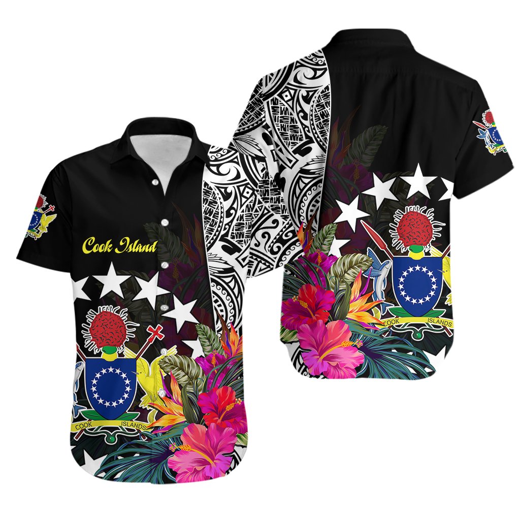 Cook Island Hawaiian Shirt Tribal Polynesian and Tropical Flowers