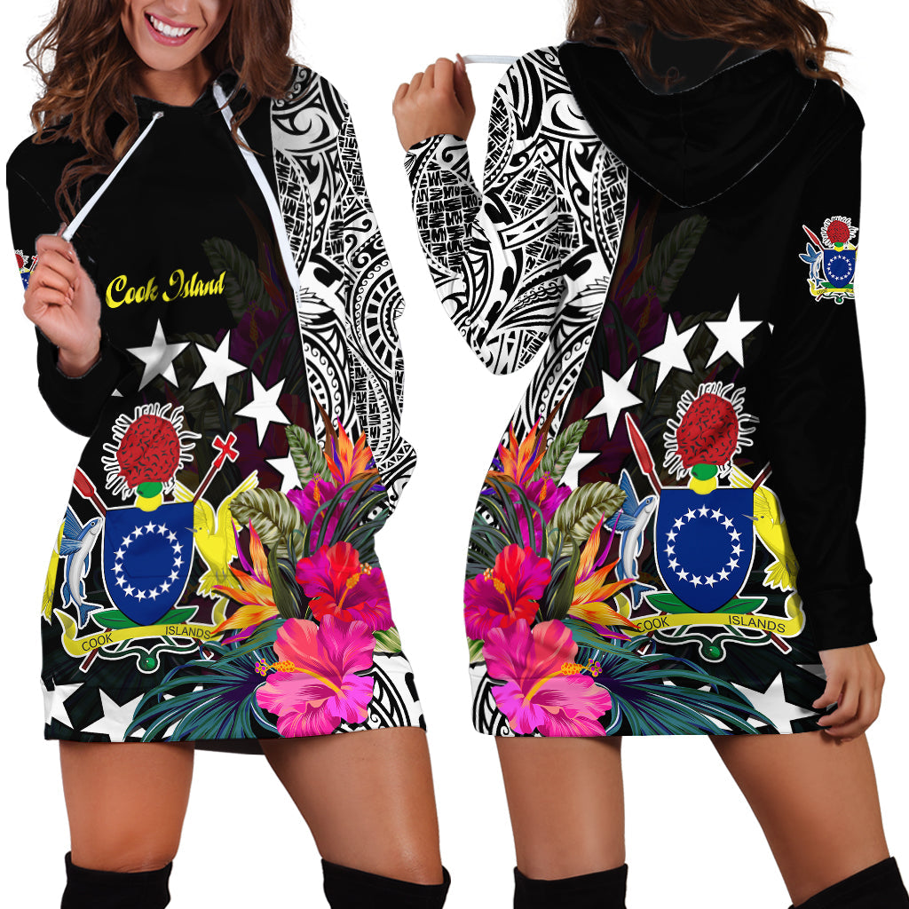 Cook Island Hoodie Dress Tribal Polynesian and Tropical Flowers