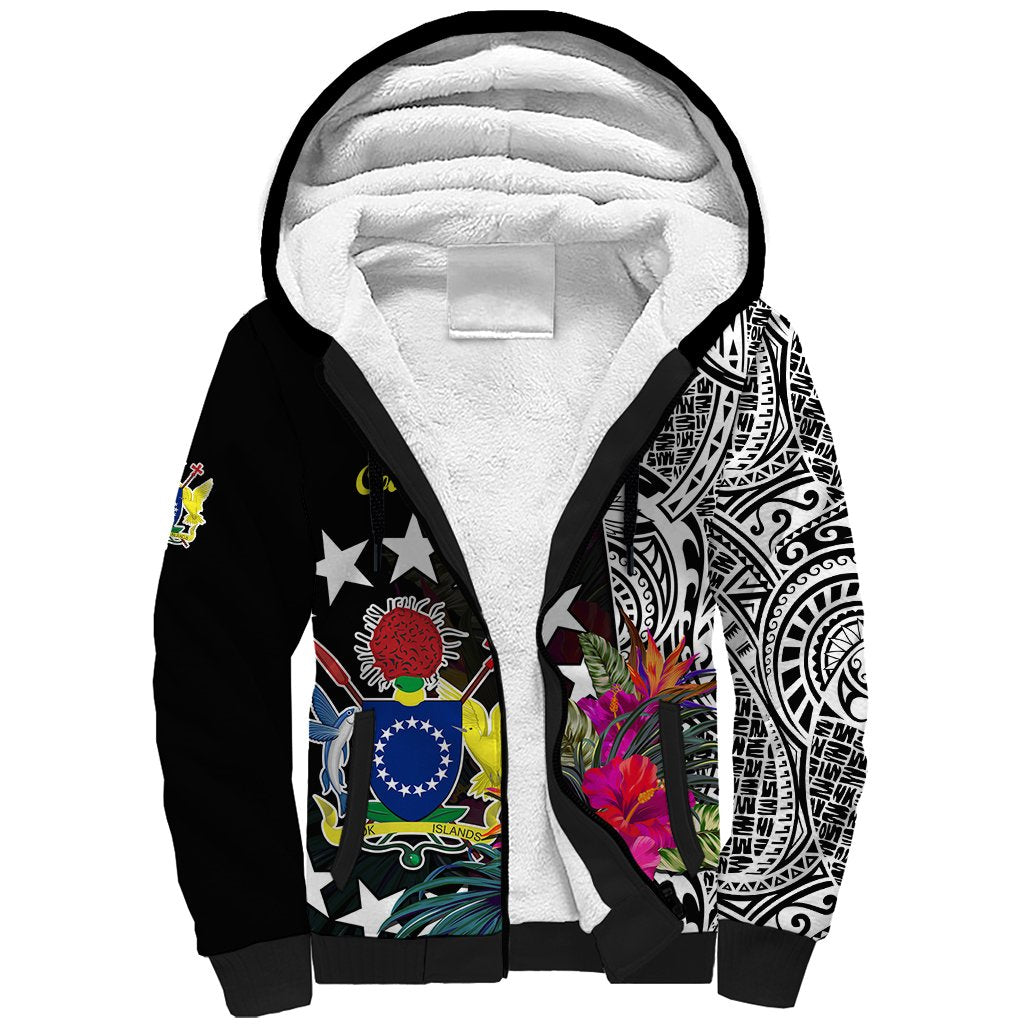 Cook Island Sherpa Hoodie Tribal Polynesian and Tropical Flowers
